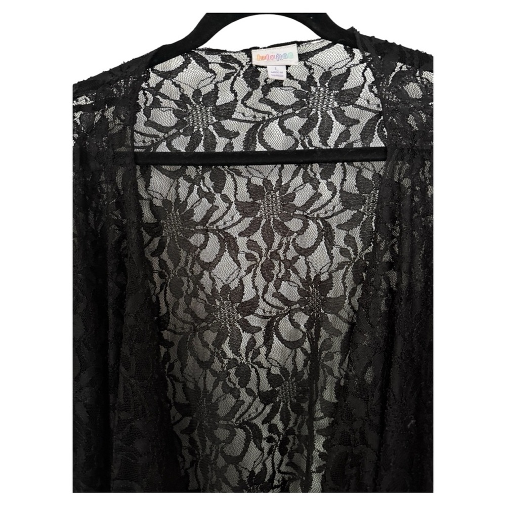 Black Lace Kimono LuLaRoe L fits up to 2x Beautiful Floral stretchy coverup